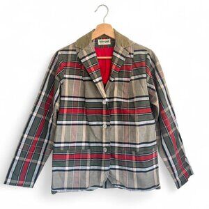 MISS PAT CALIFORNIA GREEN RED PLAID CORDUROY BLAZER WOMENS MEDIUM